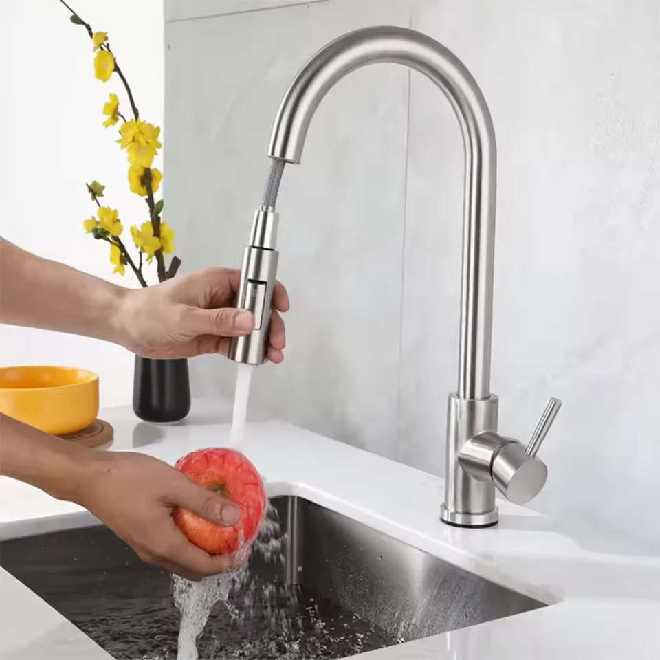 Kitchen Faucet Pull Out Brushed Nickle Stainless Steel Black Kitchen Mixed Tap Kitchen Sink Tap - Image 7