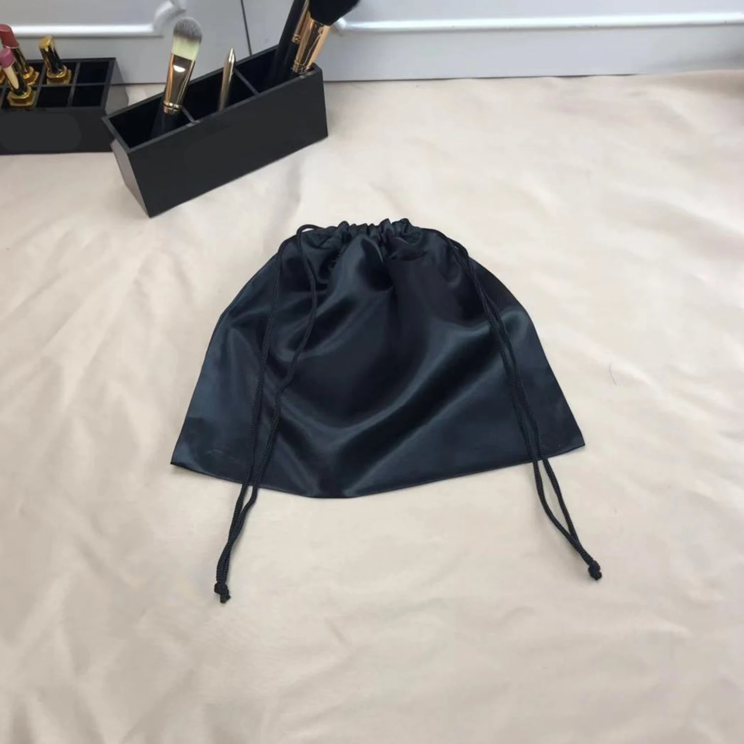 Large Silk Satin Drawstring Care Bag Custom Wigs Storage Dust Proof Packaging Pouch Black Reusable Sack Handbag Shoes Travel Bag - Image 18