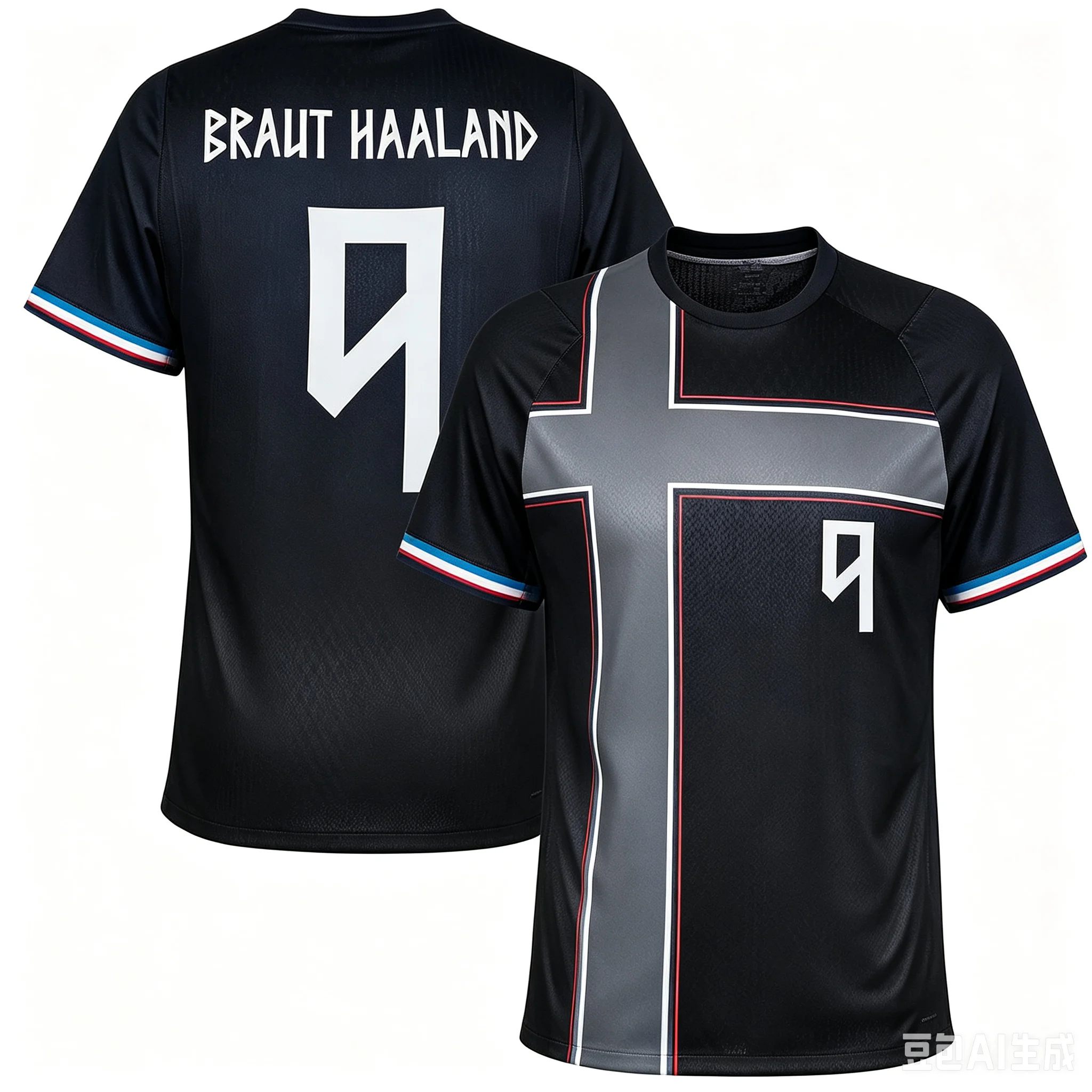 Norway Soccer Jersey Red Base Crew Cuffs Splash Cross Flag Graphic White No.9 National Detail 2026 Crest Fan Football Shirt - Image 3