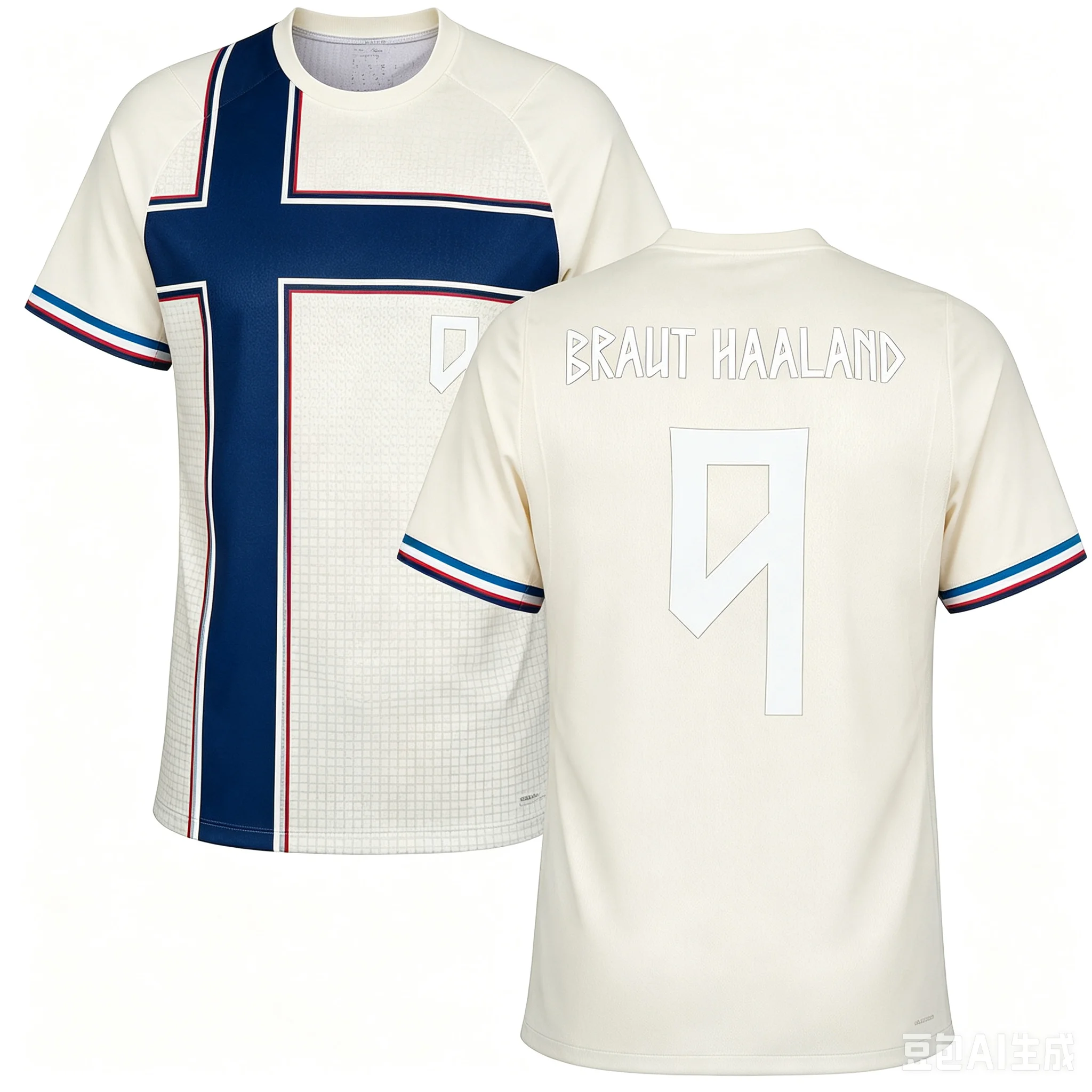 Norway Soccer Jersey Red Base Crew Cuffs Splash Cross Flag Graphic White No.9 National Detail 2026 Crest Fan Football Shirt - Image 4