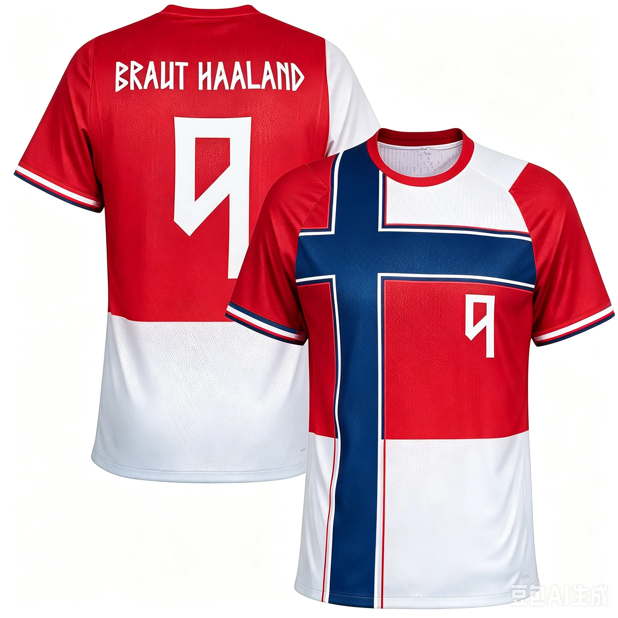Norway Soccer Jersey Red Base Crew Cuffs Splash Cross Flag Graphic White No.9 National Detail 2026 Crest Fan Football Shirt - Image 2